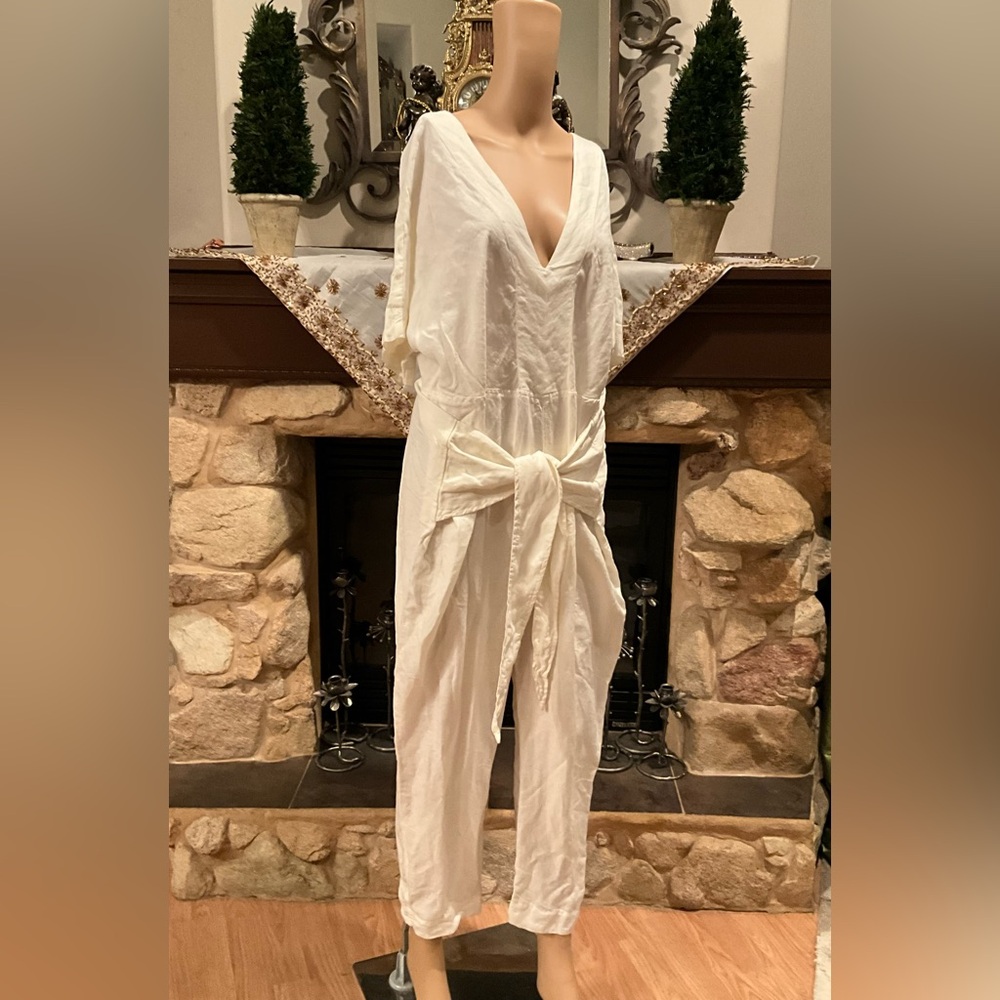 Free People Shining Sun Tie Front Off White / Ivory jumpsuit M - Picture 10 of 13